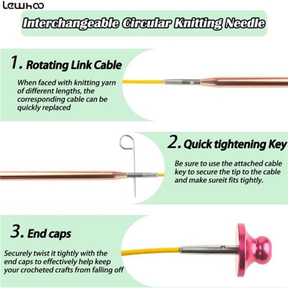 Lewhoo Circular Knitting Needles Set, 13 Pairs Interchangeable Aluminum Round - Picture 3 of 7